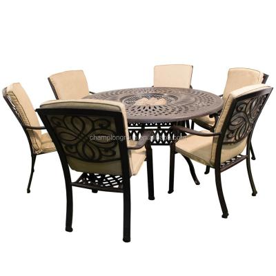 China Elegant Style Waterproof Durable Gold Cast Aluminum Garden Dining Set for sale