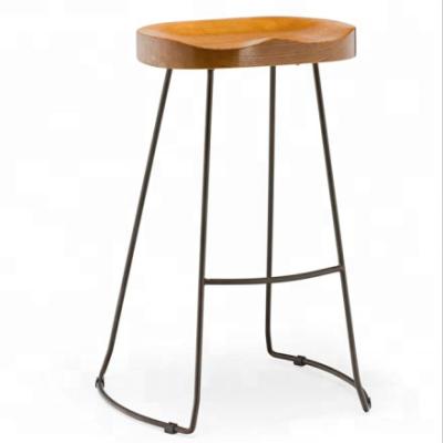 China Modern Durable Vintage Seat Metal Legs Wooden Bar Stool for sale