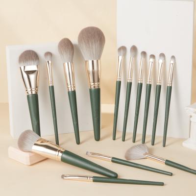 China Angular Blush 14pcs Synthetic Professional Private Hair Green Light Makeup Brush for sale