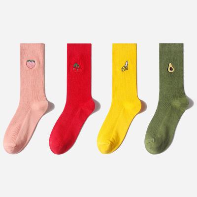 China Cherry Banana Avocado Design Fashion Embroidery Fruit Peach Girls Crew QUICK DRY Slouch Socks Women Cute Socks for sale