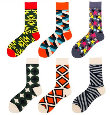 China Star Profile QUICK DRY Colorful Fun Geometry Cotton Crazy Happy Dress Socks For Men Male Novelty Socks for sale