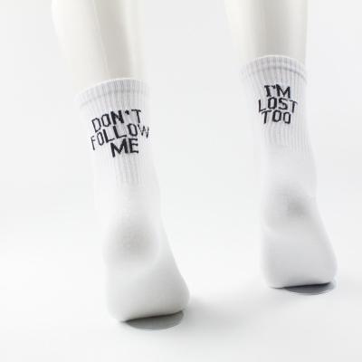 China QUICK DRY black white color novelty letter deign couple female male ankle socks casual socks for men and women for sale