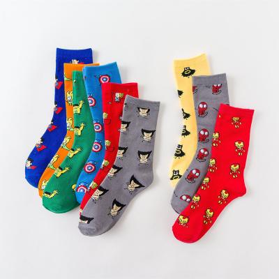 China QUICK DRY Design Novelty Super Heroes Cartoon Couples Funny Women Cotton Socks Fashion Men Casual Socks for sale