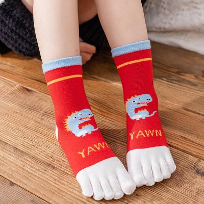 China Cute Cartoon Dinosaur Soft Breathable Cotton Spring Kids Five Toe Socks 3-10 Years Boys Girls Children Socks for sale