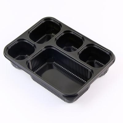 China Food Blister Shaped PP 5 Compartment Layout Food Bowl Fast Food Plug-Way Plastic Food Container With Lid for sale