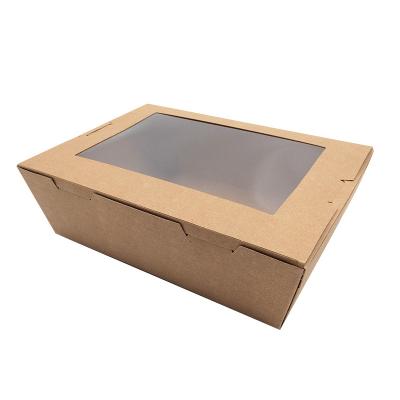 China Custom Recycled Materials Logo Kraft Paper Salad Food Packaging Box With Window for sale