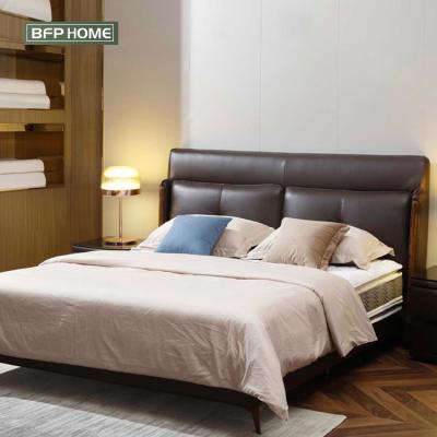 China BFP Adjustable Modern Style Home Genuine Leather Brown (Other) King Size Beds Luxury Leather Upholstery Bedroom Furniture for sale