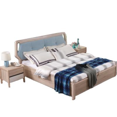 China BFP Modern Home Ash Wood Frame Bedroom 1.8 Meter Bed With Storage Blue Flannel Double Bed for sale