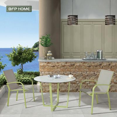 中国 BFP aluminum alloy modern small round table chair set home outdoor garden sets and Teslin fabric 販売のため