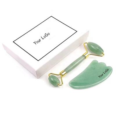 China Large Jade Face Skin Roller Serum Kit Small Packaging White Box For Jade Roller With Natural Guasha Jade Roller And Gua Sha Set for sale