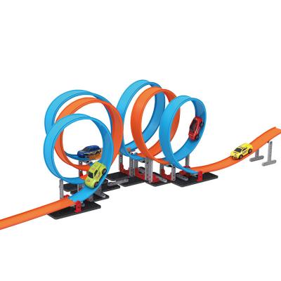 China Eco-friendly material mini car racing track legoed educational magnetic tile racing track toys roller coaster racing track model 95PCS for sale