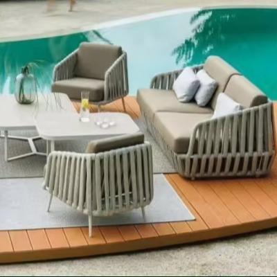 China Dichte Marmor-Tischplatte Aluminium Gartensofa Set mit 45d Schwammkissen zu verkaufen