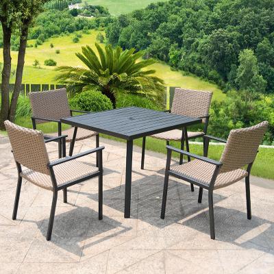 China Aluminium Frame Terrace Furniture Waterproof Rattan Chair Set For Outdoor Dining Room for sale