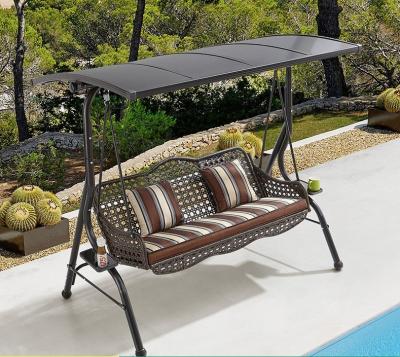 China Metal Frame Rattan Zit Outdoor Dubbele Hangende Stoel Met Marmer Te koop