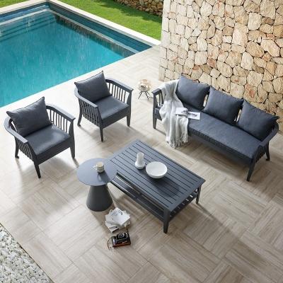 China Dark Gray Aluminum Alloy Frame Modern Outdoor Garden Furniture Dining Set for sale