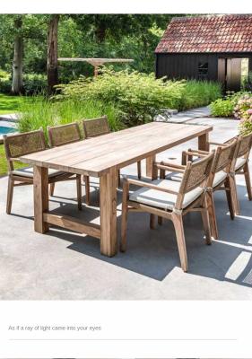 China Nordic Modern Round And Rectangle Teak Outdoor Dining Table and Chairs For 10 person for sale