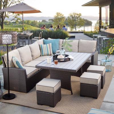 China Restaurant Outdoor Light Luxury PE Rattan Sofa Set Patio Waterproof Metal Furniture for sale