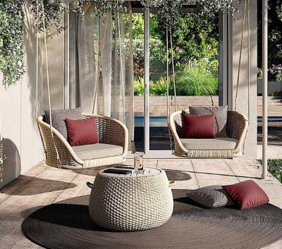 China Morden Patio Jardín al aire libre Cesta colgante de cuerda tejida de estilo nórdico Sillones de oscilación de ratas en venta