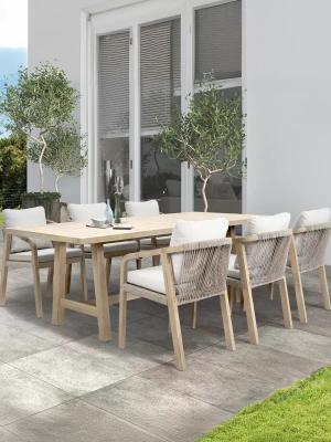 China Pastoral Style Teak Wood Table And Chair Luxury Woven Rope Outdoor Furniture For Garden for sale