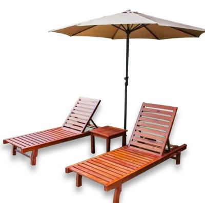 China Modern Outdoor Leisure Garden Furniture Convertible Solid Wooden Sun Lounger Chairs Umbrella Set for sale