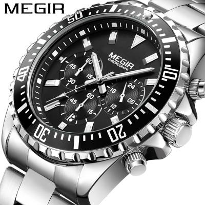 China Full Calendar Megir 2064 Men Quartz Sports Watch Chronograph Stainless Steel Sports Casual Waterproof Wristwatches for sale