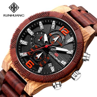 China Not Specified 2021 KUNHUANG Brand Sports Bamboo Custom Wholesale Custom Mens Chronograph Hot Selling 1019 Wood Watch for sale