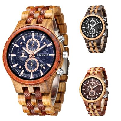 China Hardlex 1033 Male Unspecific Quartz Wrist Watch Chronograph Clock Fashion Men KUNHUANG Wooden Watch Sports Male Wooden Watch Relogio Masculino for sale