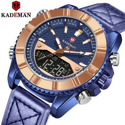 China Non-Specific KADEMAN 2021 Men Watch Military Sports Quartz Watches Waterproof Dual Display Wristwatch Date Leather Clock Relogio Masculino for sale