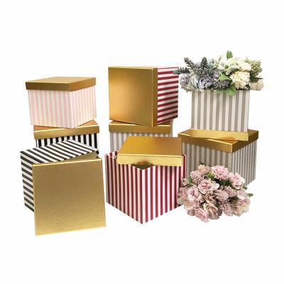 China Other Gold Color Cover 3pieces Per Set Luxury Square Paper Flower Bouquet Gift Box for sale