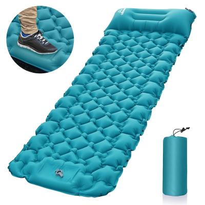 China 2022 New Ultralight Foot Press Outdoor Camping Rise Displacement Inflatable Backpacking Air Mattress With Pillow Increasing Outdoor Sleeping Bag Camping Sleep Pad for sale