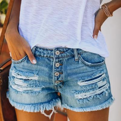 China 2021 Summer Breathable Jeans Tassels Pants High Waist Casual Button Fly Breathable Short Pants Streetwear for sale