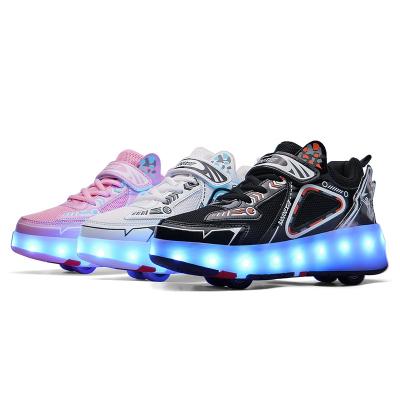 China Flash Kids Kick Roller Retractable Shoes, Led Light Flashing 2 Wheel Shoes, Wholesale Outdoor Roller Skates Shoes For Kids for sale