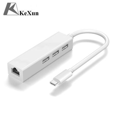 China High Quality USB C Hub Adapter 3 Ports LAPTOP Type-C USB C Type to Rj45 Lan Adapter Gigabit Ethernet Network Splitter for sale