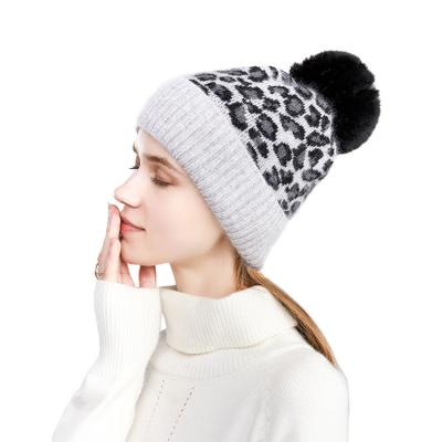 China New JOINT Women's Amazon Leopard Print Cashmere Jacquard Knitted Hat Flip Flop Hat for sale