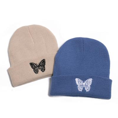 China Autumn And Winter Travel Warm Hat Butterfly Wool Beanie Hat Embroidery Knitted Hat Image Picture for sale