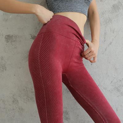 China Breathable Breathable Denim Retro Yoga Pants High Waist Stretch Sports Running Women Fitness Leggings for sale