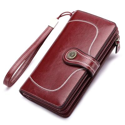 China Long Section Four Clover Zipper Waterproof Genuine Leather Wallet For Women for sale