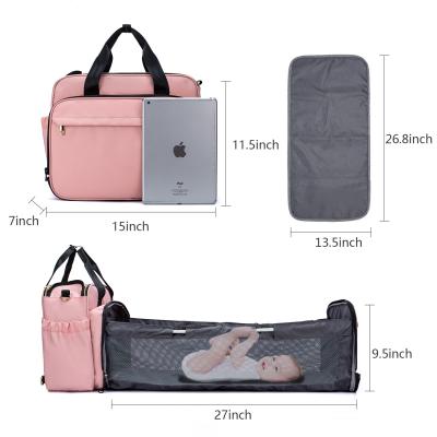 China Water Resistant Custom 3 in 1 Baby Backpack Diaper Bag Sleeping Bag Portable Crib Foldable Waterproof Travel Crib Changing Station for sale