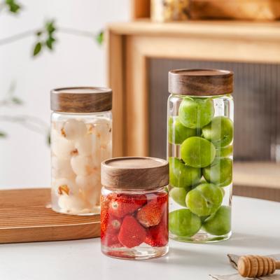 China Freshness Preservation Food Storage Container with Acacia Wood Airtight Lid Glass Jars for Coffee, Candy, Cookie, Rice, Sugar, Flour, Pasta, Nuts and S for sale