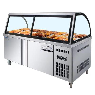 China Commercial Single-Temperature Butcher Refrigerator Sliding Curved Glass Butcher Deli Meat Fish Food Grocery Glassware for sale