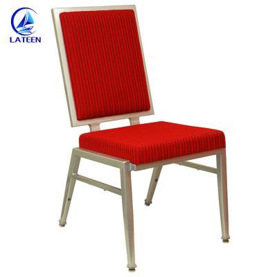 China Modern Stackable Wedding Hotel Banquet Chair Red Fabric Aluminum Restaurant Chairs for sale