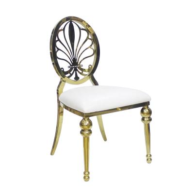 China Modern Hot Sale Royal Luxury Gold Metal And Leather Banquet Event Stainless Wedding Dining Chair for sale