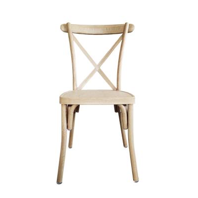 China High Quality Hotel Restaurant Vintage Stable Stackable Metal Cross Back Dining Chair For Wedding Party Event for sale