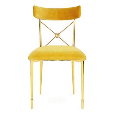 China New Anti Aging Luxurious Restaurant Cafe Dining Fabric Cross Back Metal Dining Chairs for sale