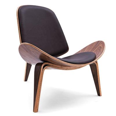 China Modern Custom Leather Solid Wood Shell Three Leged Chairs for sale