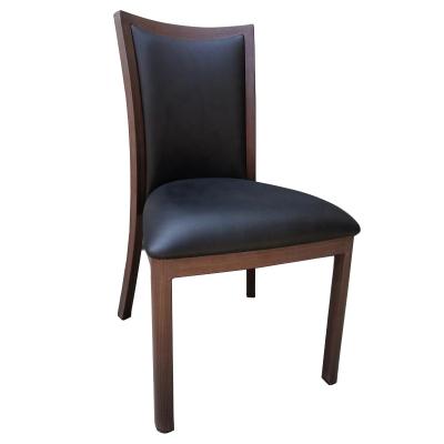 China Woodlike Modern Aluminum Wood Imitated Square Stack Back Banquet Dinner Chair for sale