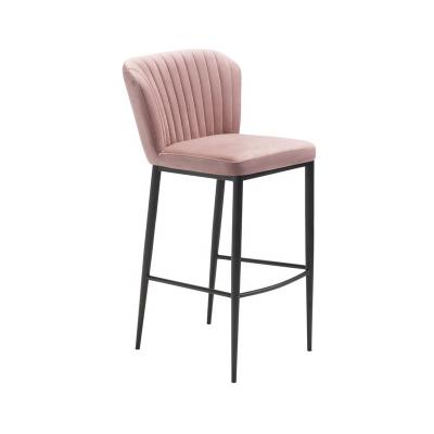 China Modern Modern Hotel Event Restaurant Used Pink Velvet Metal Stainless Steel Base Barstool Chairs Velvet for sale