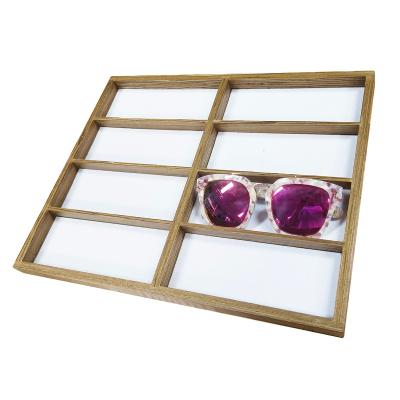 China exhibition & Customizable Glass 8 Slot Wooden Tray Sunglasses Display Showcase for sale