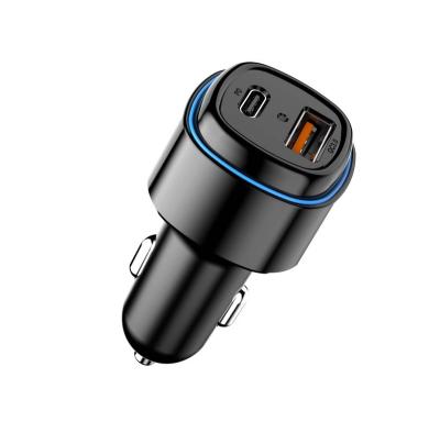 China Self-designed Voltage Monitoring In Car Charger USB Output PD3.0 20W QC3.0 18W Dual Light Fast Charging Blue Decoration for sale