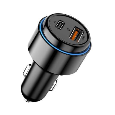 China Self-designed Voltage Monitoring In Car Charger USB Output PD3.0 20W QC3.0 18W Dual Light Fast Charging Blue Decoration for sale